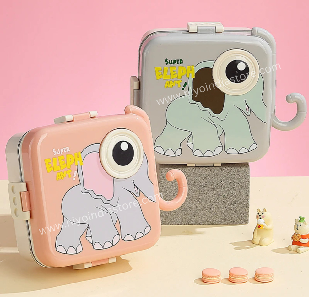 Niyo Toys Elephant-Themed Lunch Box with Colorful Design and Fun Elephant Handles