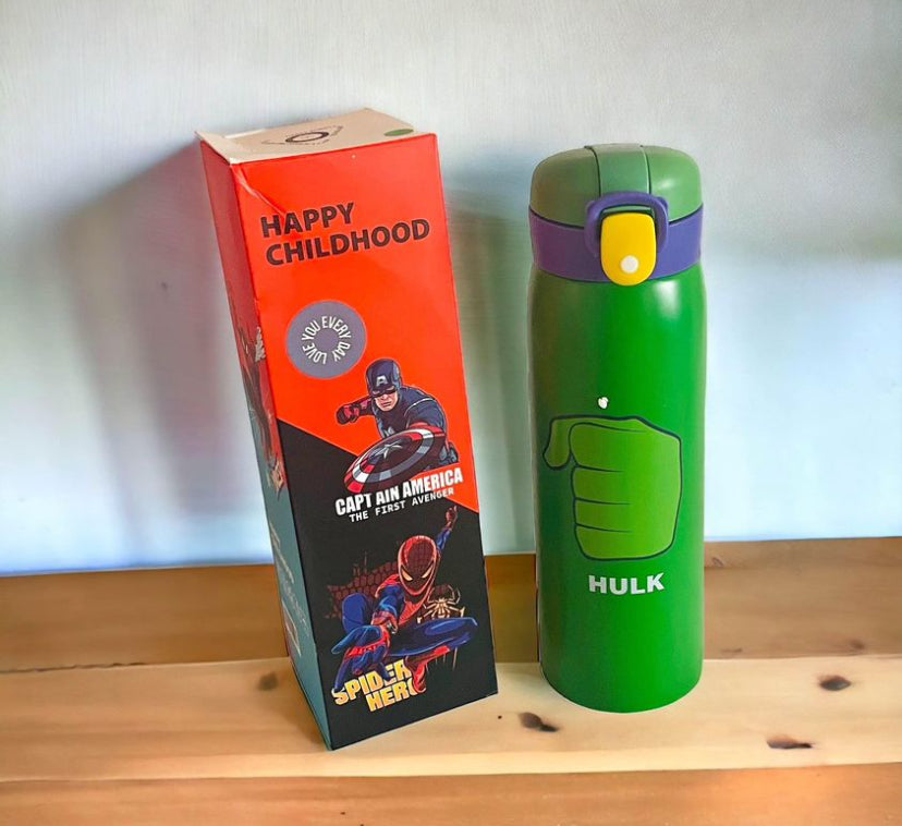 500ml superhero water bottle featuring Hulk design and colorful packaging