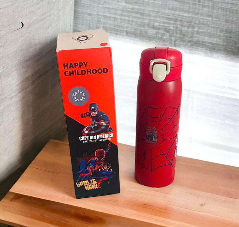 NIYO TOYS 500ml superhero water bottle featuring Spider-Man design with a red finish