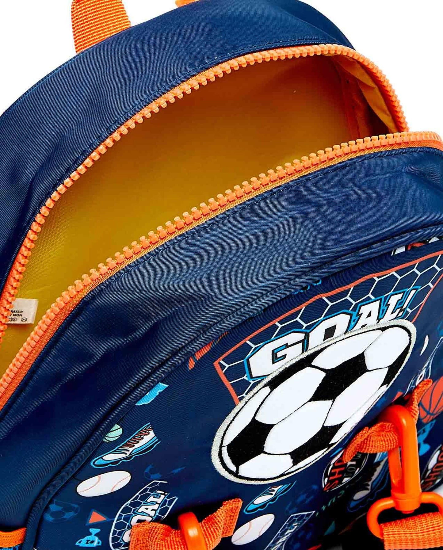 My Store toddler backpack with pouches in navy featuring soccer design and zipper closure