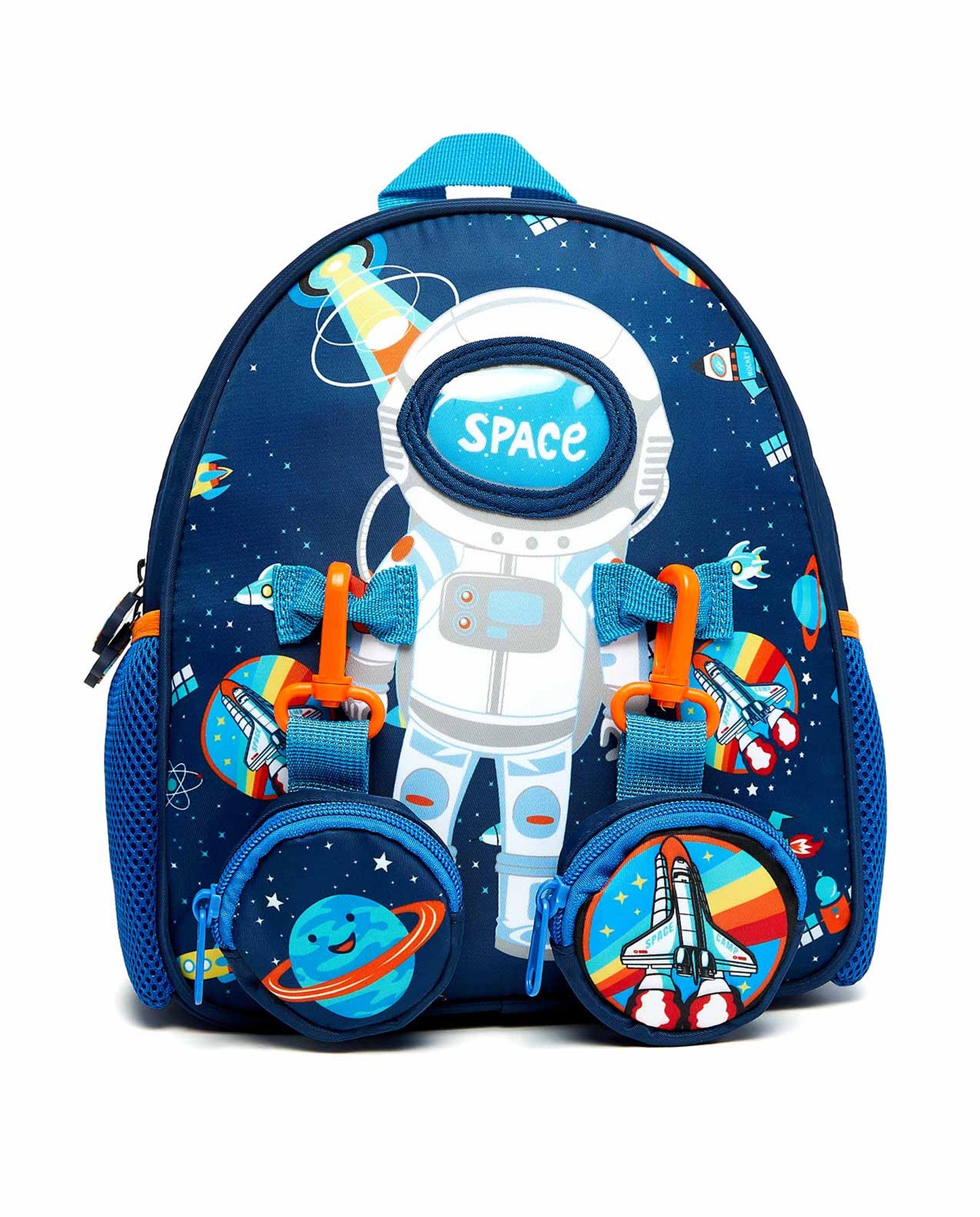 My Store toddler backpack with pouches featuring a colorful astronaut and space theme for kids