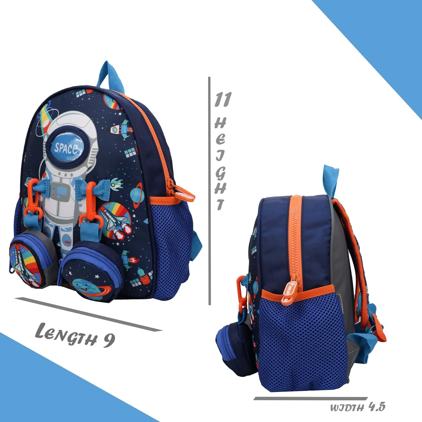 My Store toddler backpack with pouches featuring a space theme and adjustable straps