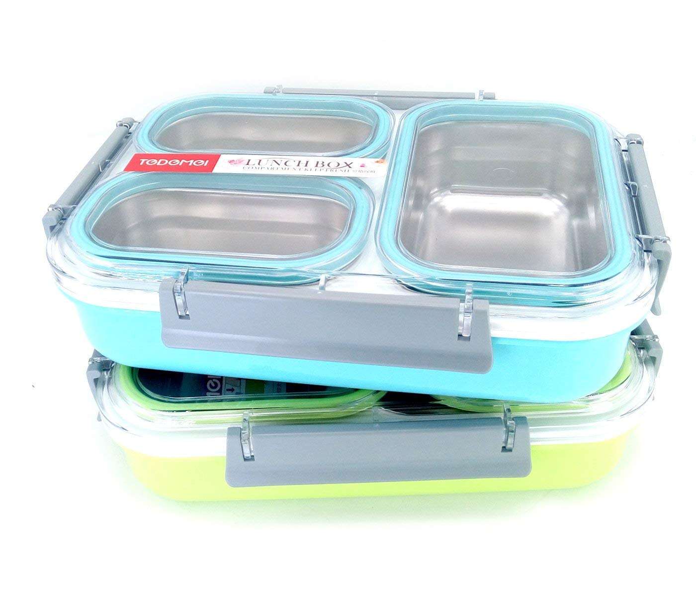 NIYO TOYS Insulated Stainless Steel Lunch Box with Clear Lid and Locking Clips for Fresh Meal Storage