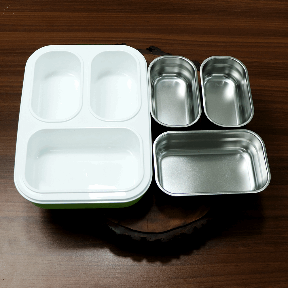 NIYO TOYS insulated stainless steel lunch box with two compartments and additional containers for easy meal storage