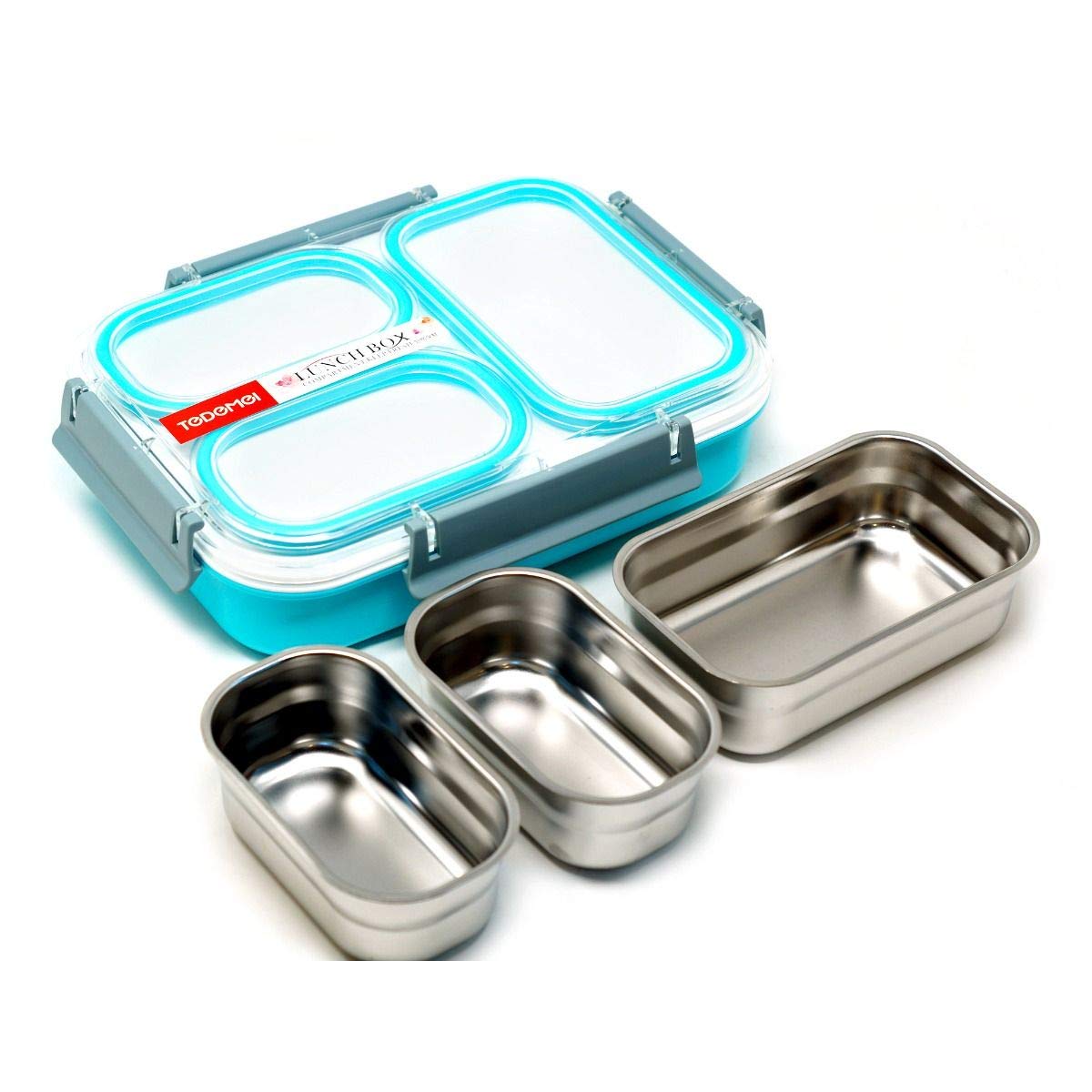 NIYO TOYS insulated stainless steel lunch box with three containers and a secure lid for meal prep