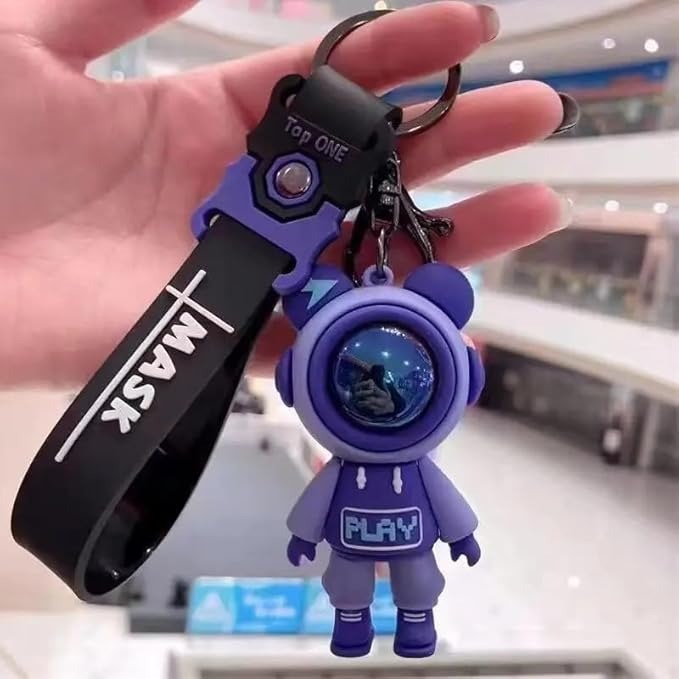 NIYO TOYS purple astronaut keychain with black mask strap return gift accessory