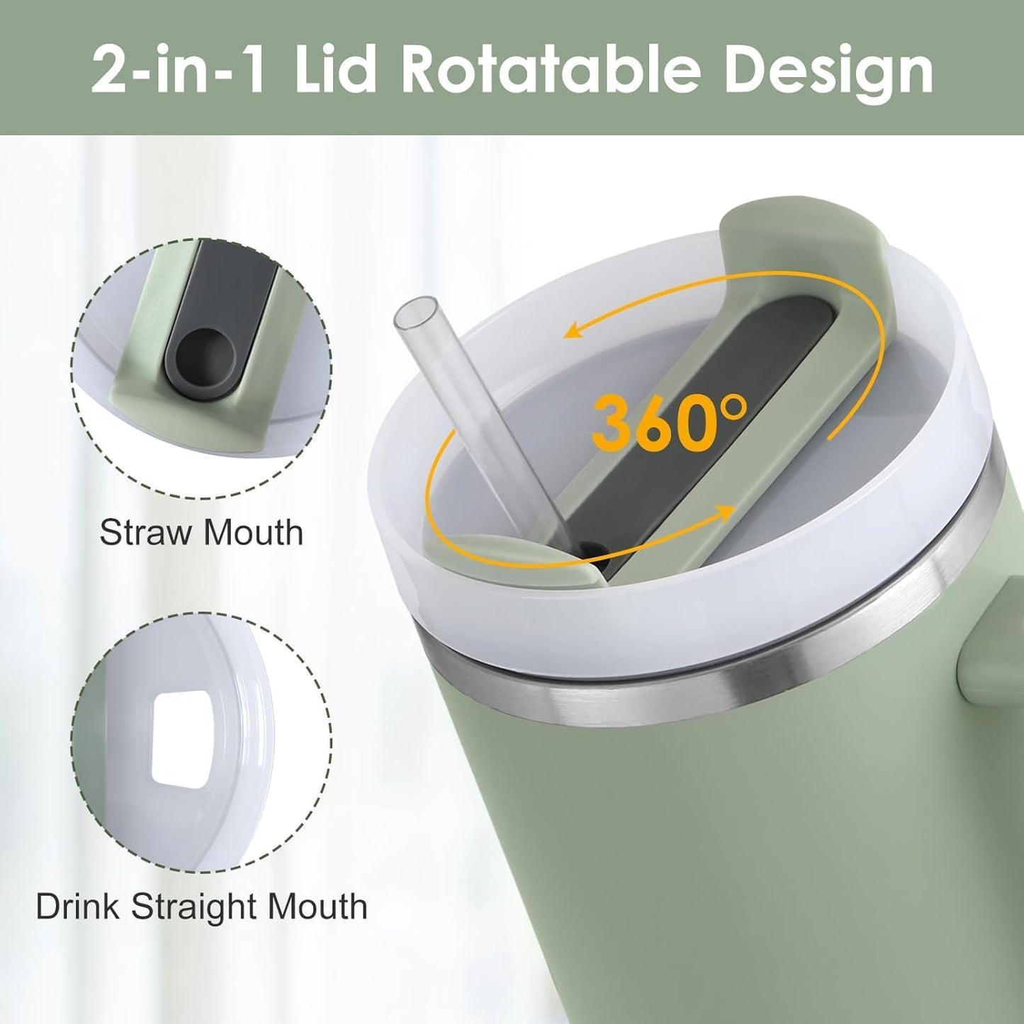 NIYO TOYS travel tumbler for hot and cold drinks with 2-in-1 lid and rotatable design