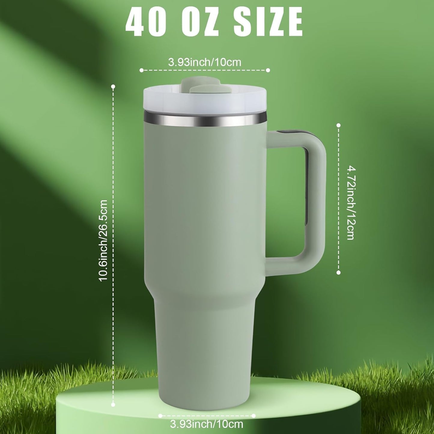 NIYO TOYS 40 oz travel tumbler for hot and cold drinks with a comfortable grip handle in green color
