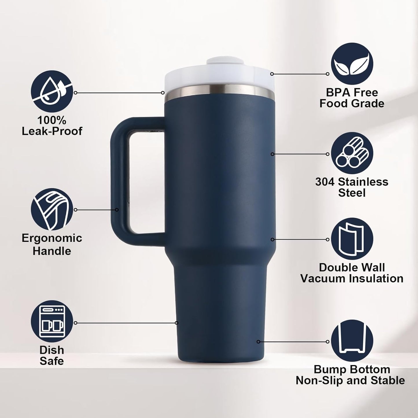 NIYO TOYS travel tumbler for hot and cold drinks with ergonomic handle and double wall vacuum insulation