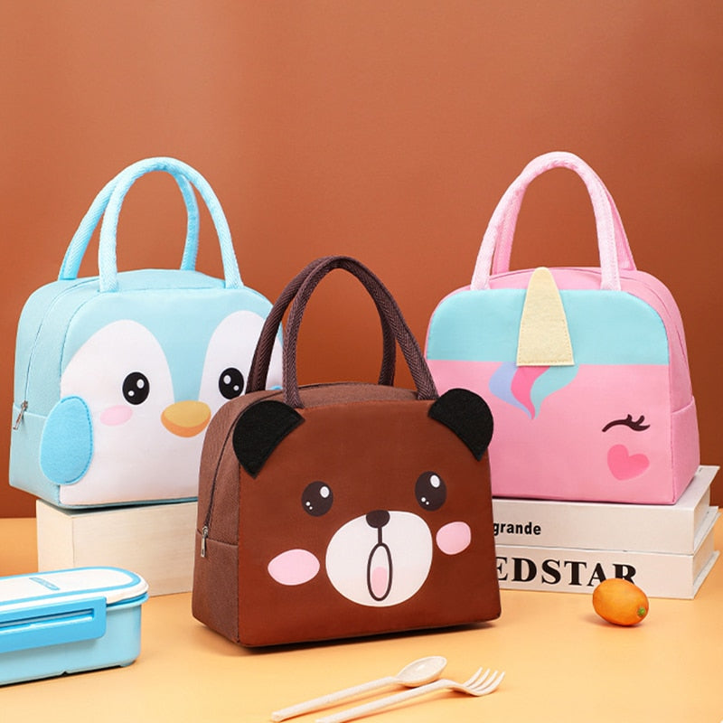 NIYO TOYS unique animal design lunch bags in various colors featuring a penguin, unicorn, and bear