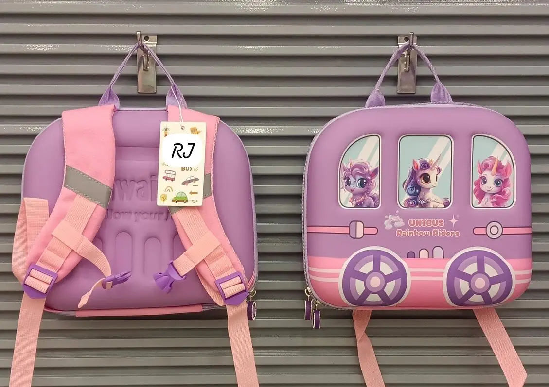 NIYO TOYS Purple School Bag with Cartoon Unicorns and Adjustable Straps for Kids