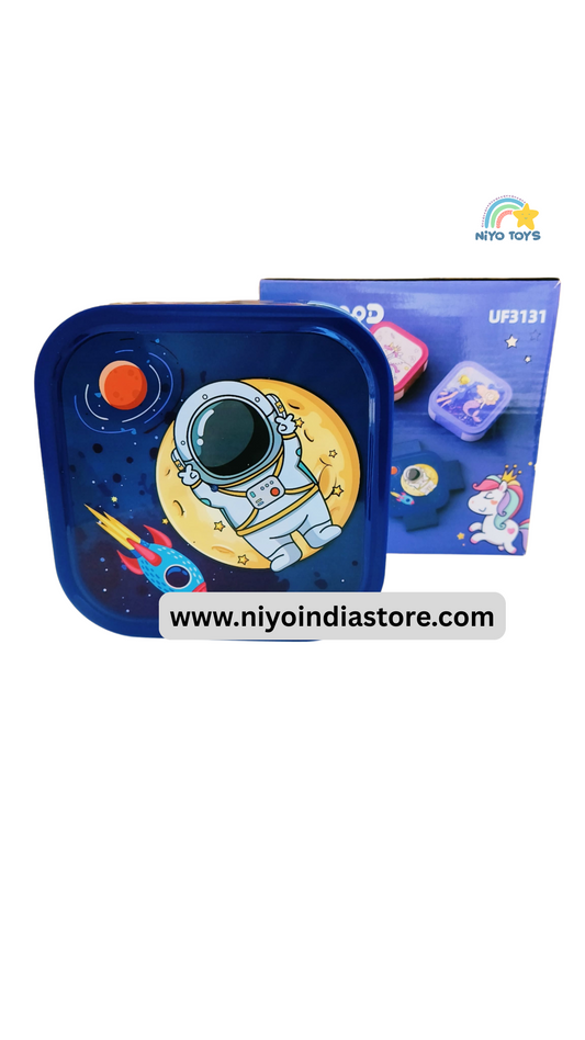 NIYO TOYS Space-Themed Lunch Box with Astronaut Design and Colorful Rocket Graphics