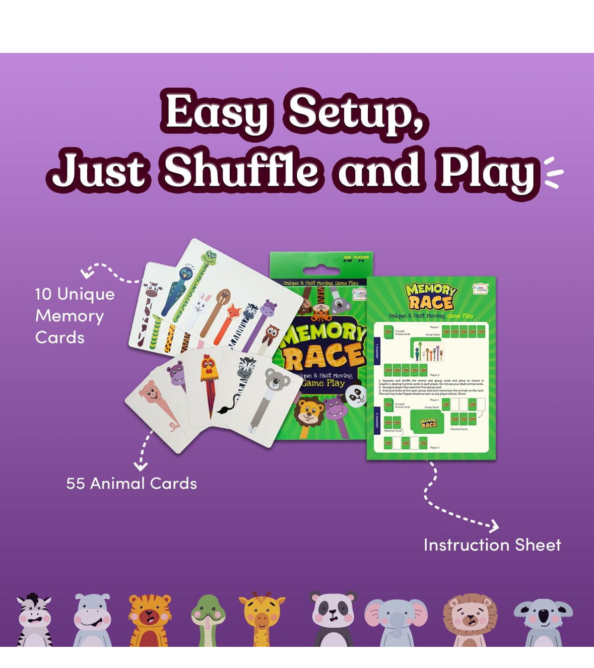 NIYO TOYS Memory Race animal and memory cards game with instruction sheet for easy setup