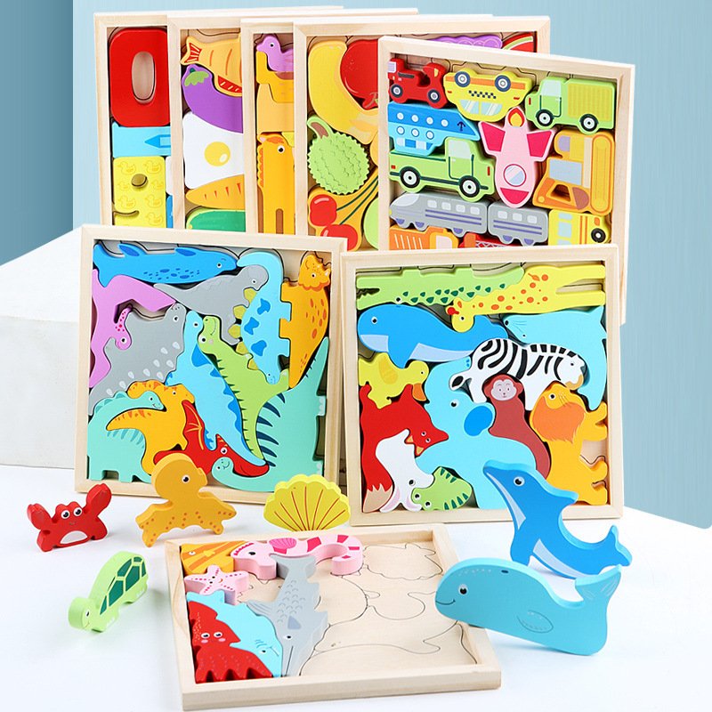 Baby Toys 3D Animal, Fruit, Vegetable Wooden Puzzle Jigsaw Toys for Kids
