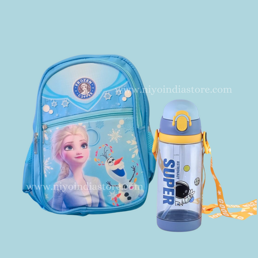 Blue: Disney School Bag & Space Theme Water Bottle Combo for Kids