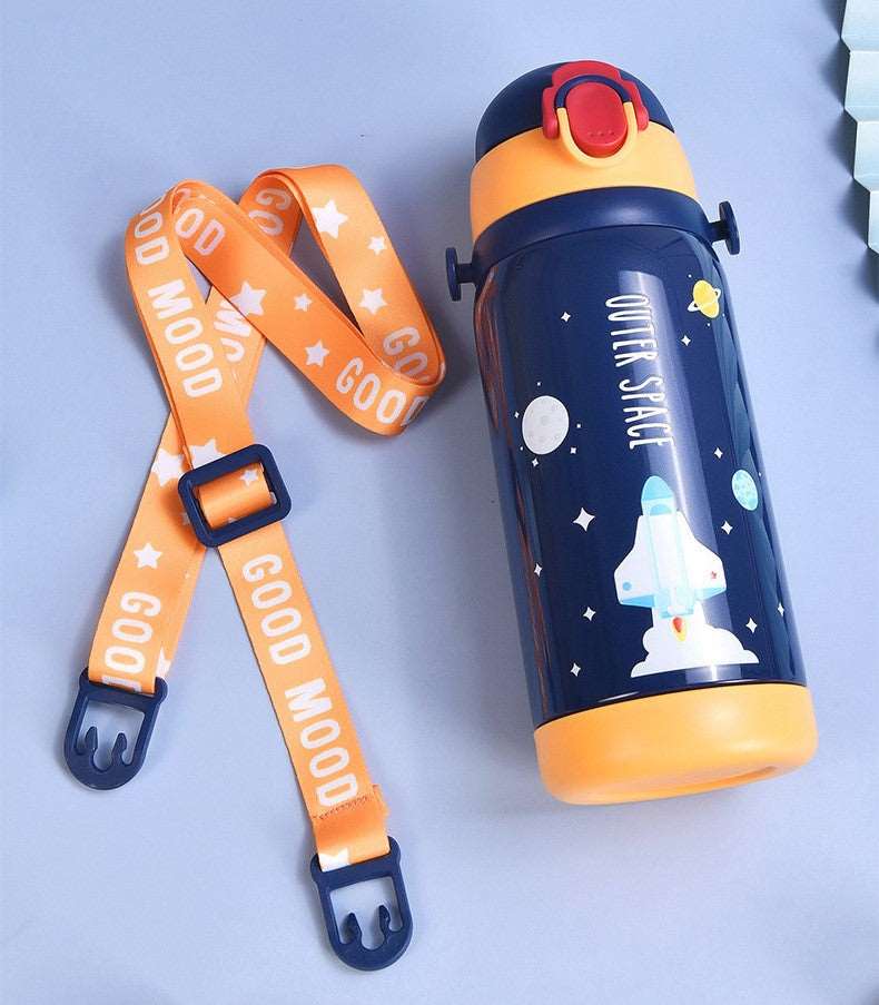 2 in 1 Cap Outer Space/Bear Thermos Insulated Stainless Steel Vacuum Flasks Water Bottle - 450ml (Blue)