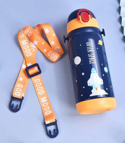 2 in 1 Cap Outer Space/Bear Thermos Insulated Stainless Steel Vacuum Flasks Water Bottle - 450ml (Blue)