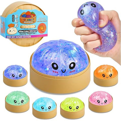 Kawaii Squishy Bun Dumpling Fidget Toy with Glitter – Random Color
