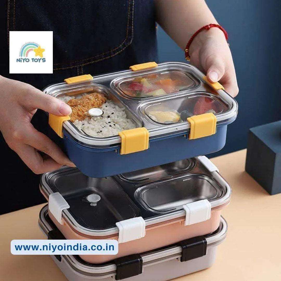 3 Compartment Lunch Box Stainless Steel Tiffin Box NIYO TOYS