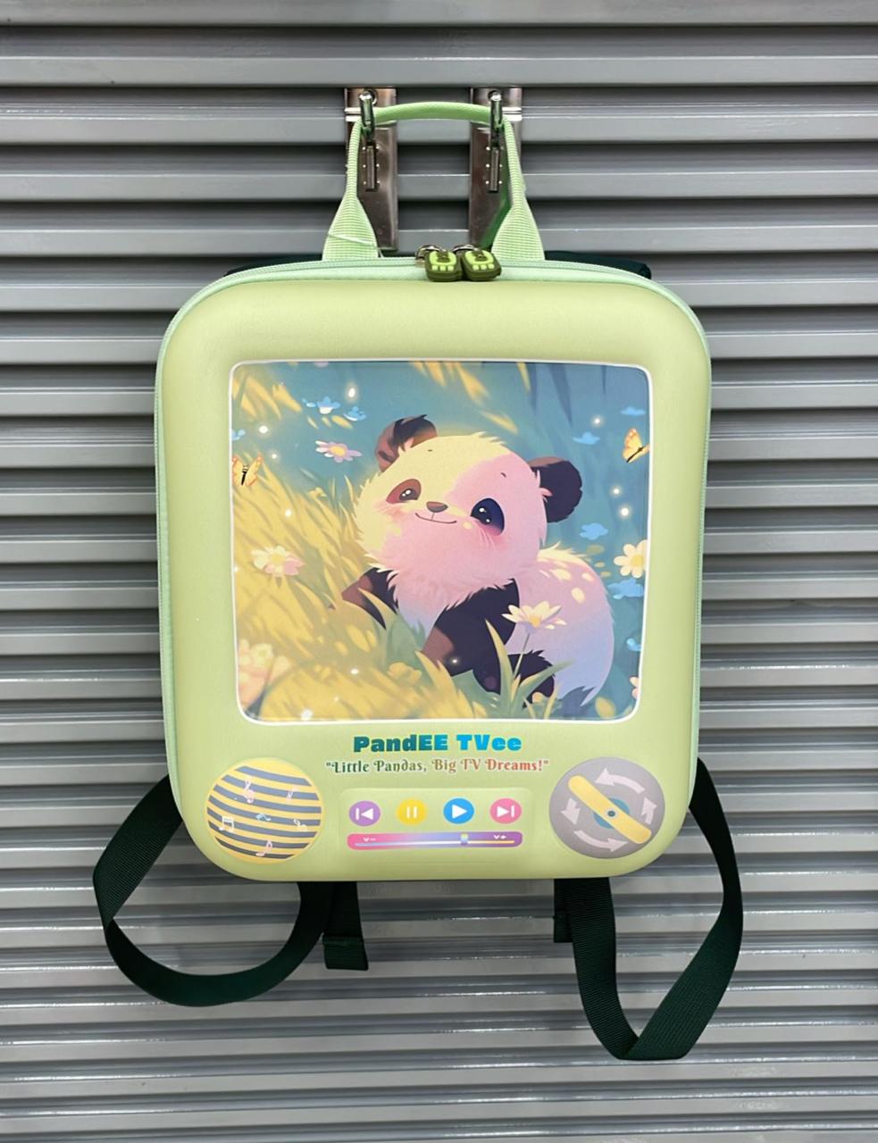 NIYO TOYS 3D kids backpack with cute panda design and green square shape for school use