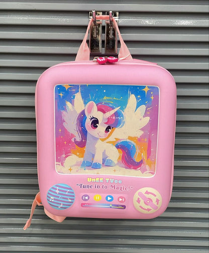 Pink 3D kids backpack by NIYO TOYS featuring a colorful unicorn design with wings and magic theme