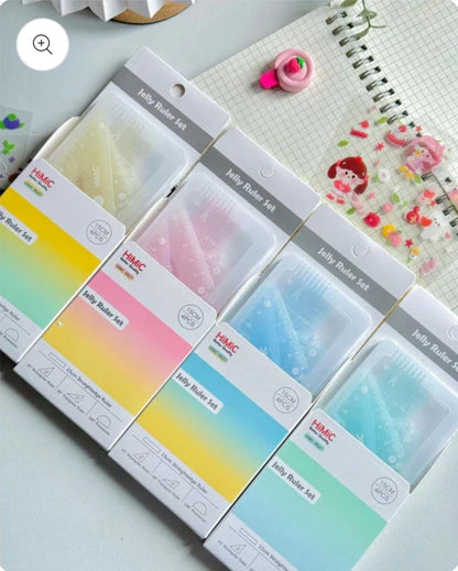 Colorful 4 in 1 protractor and ruler set by NIYO TOYS, ideal for kids aged 6 and up, great for school use.