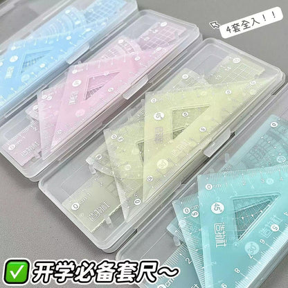 Colorful 4 in 1 protractor and ruler set for students aged 6 and up, perfect for school use