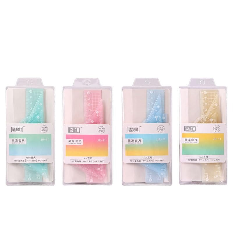 Colorful 4 in 1 protractor and ruler set from NIYO TOYS, suitable for ages 4 and up, perfect for school use