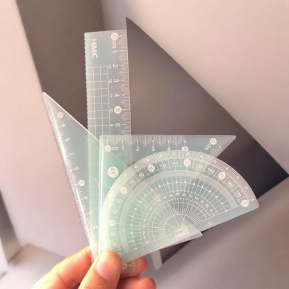 Clear 4 in 1 protractor and ruler set for kids, ideal for school use and age 5+, includes measuring tools