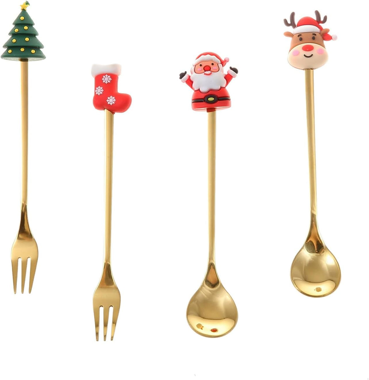 Fun holiday-themed top rated flatware set with gold spoons and festive character handles for kids
