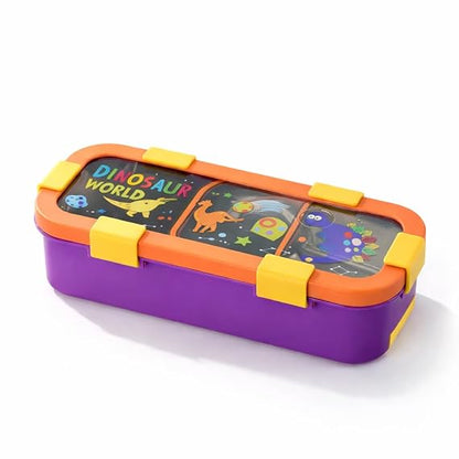 Kids Stainless Steel 3-Compartment Sleek Lunch Box with Cutlery
