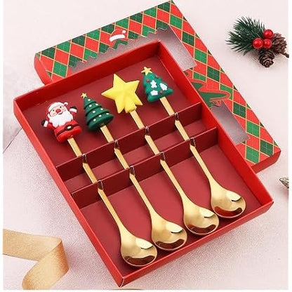 Top rated flatware set with festive Christmas-themed handles, gold spoons for ages 3 and up, perfect holiday gift