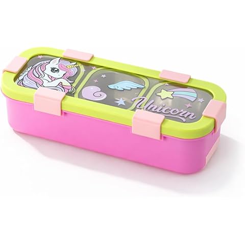 Kids Stainless Steel 3-Compartment Sleek Lunch Box with Cutlery