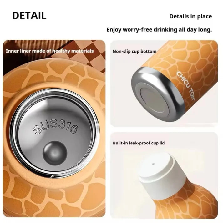 Kawaii Animal Insulated Water Bottle – 480ml | Cute Kids School Sipper