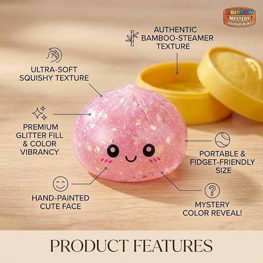 Kawaii Squishy Bun Dumpling Fidget Toy with Glitter – Random Color