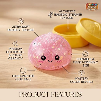 Kawaii Squishy Bun Dumpling Fidget Toy with Glitter – Random Color