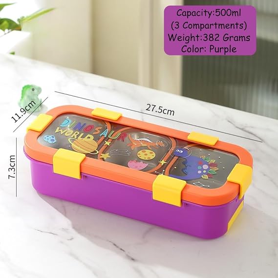 Kids Stainless Steel 3-Compartment Sleek Lunch Box with Cutlery