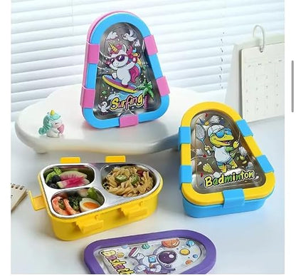 3-Compartment Stainless Steel Triangle Lunch Box for Kids