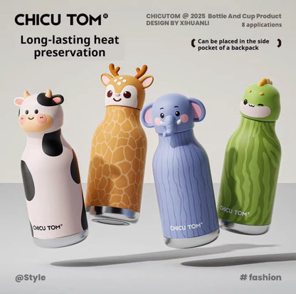 Kawaii Animal Insulated Water Bottle – 480ml | Cute Kids School Sipper