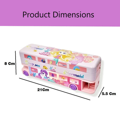 Bus Pencil Box for Kids with Moving Tyre's & Sharpener Geometry Case for Boys & Girls