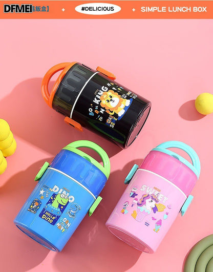 Kids Plastic Double Layer Lunch Box with Handle – Cute Cartoon Design (plastic)