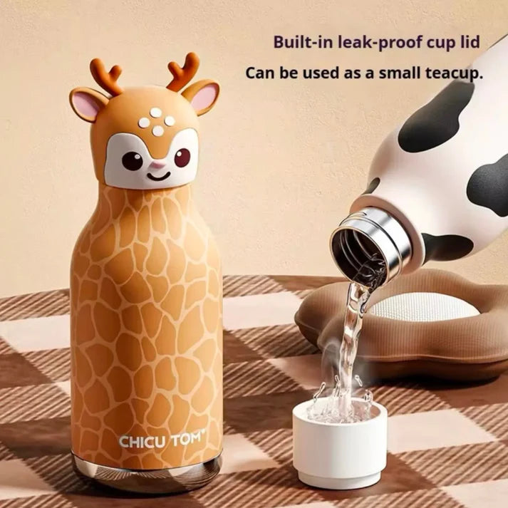 Kawaii Animal Insulated Water Bottle – 480ml | Cute Kids School Sipper