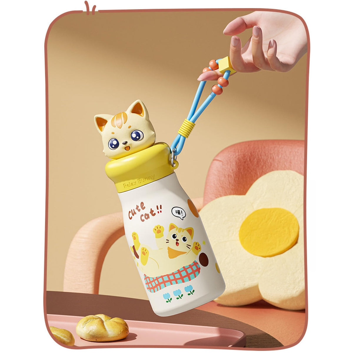 Stainless Steel Kids Water Bottle 450ml| Leakproof Cute Animal Bottle