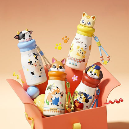 Stainless Steel Kids Water Bottle 450ml| Leakproof Cute Animal Bottle