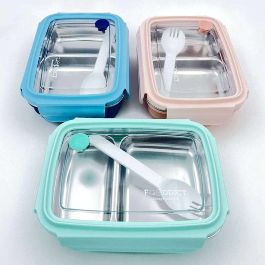 stainless steel sleek lunch box 2 compartment