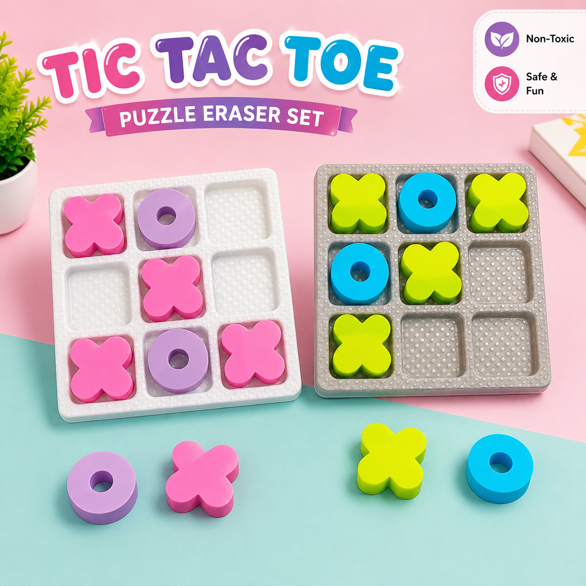 Tic Tac Toe Puzzle Eraser Set