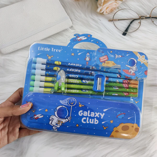 9-in-1 Double-Decker Metal Pencil Box Stationery Set