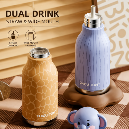 Kawaii Animal Insulated Water Bottle – 480ml | Cute Kids School Sipper