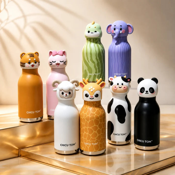 Kawaii Animal Insulated Water Bottle – 480ml | Cute Kids School Sipper