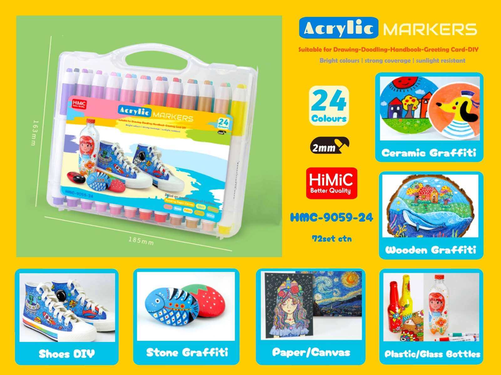 Acrylic Paint Marker Pens | 24 Shades Box | Works on all surface | Long Lasting